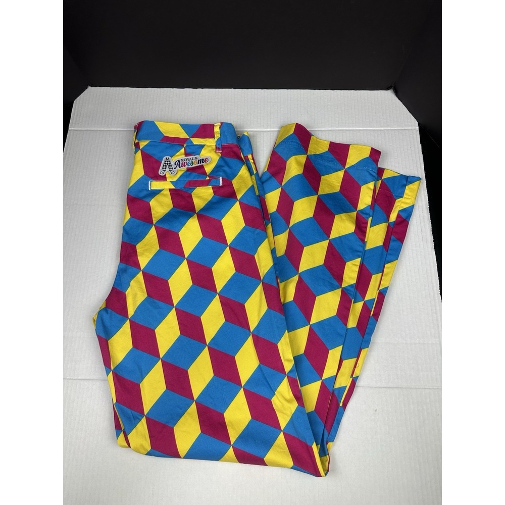 Royal & Awesome Golf Pants Men's 34x34 Multicolor Checkered Plaid Straight Leg